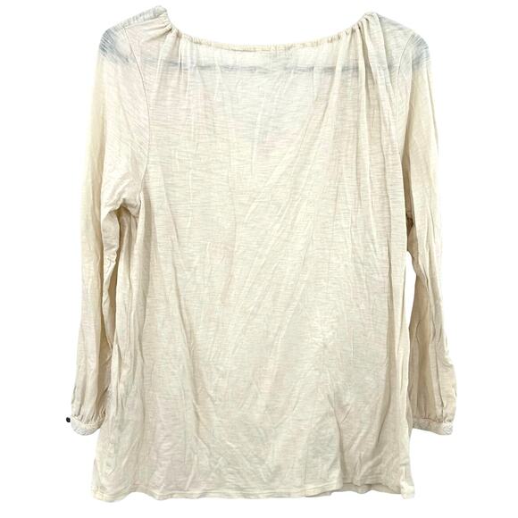 Lucky Brand Size Medium Long Sleeve Top Shirt Blouse Cream Oatmeal Embroidered - Picture 2 of 5